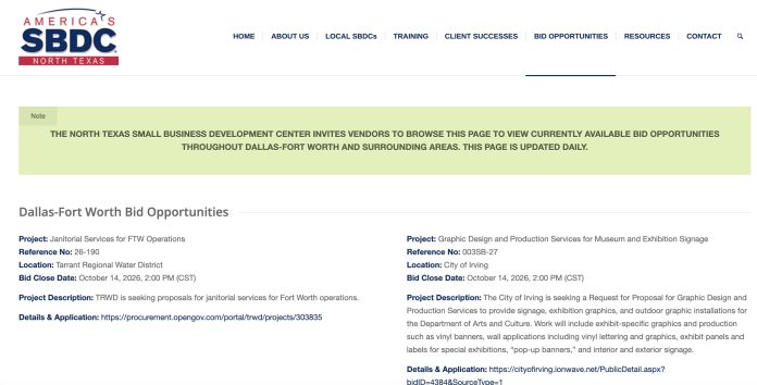 sbdc bid opportunites